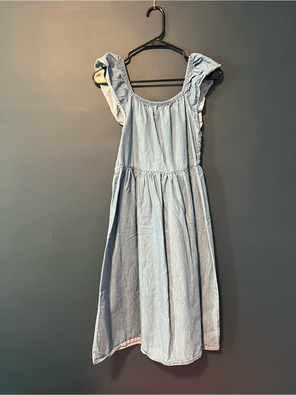 (Buy 2, get 1) Roxy chambray denim Ruffle-Shoulder Dress